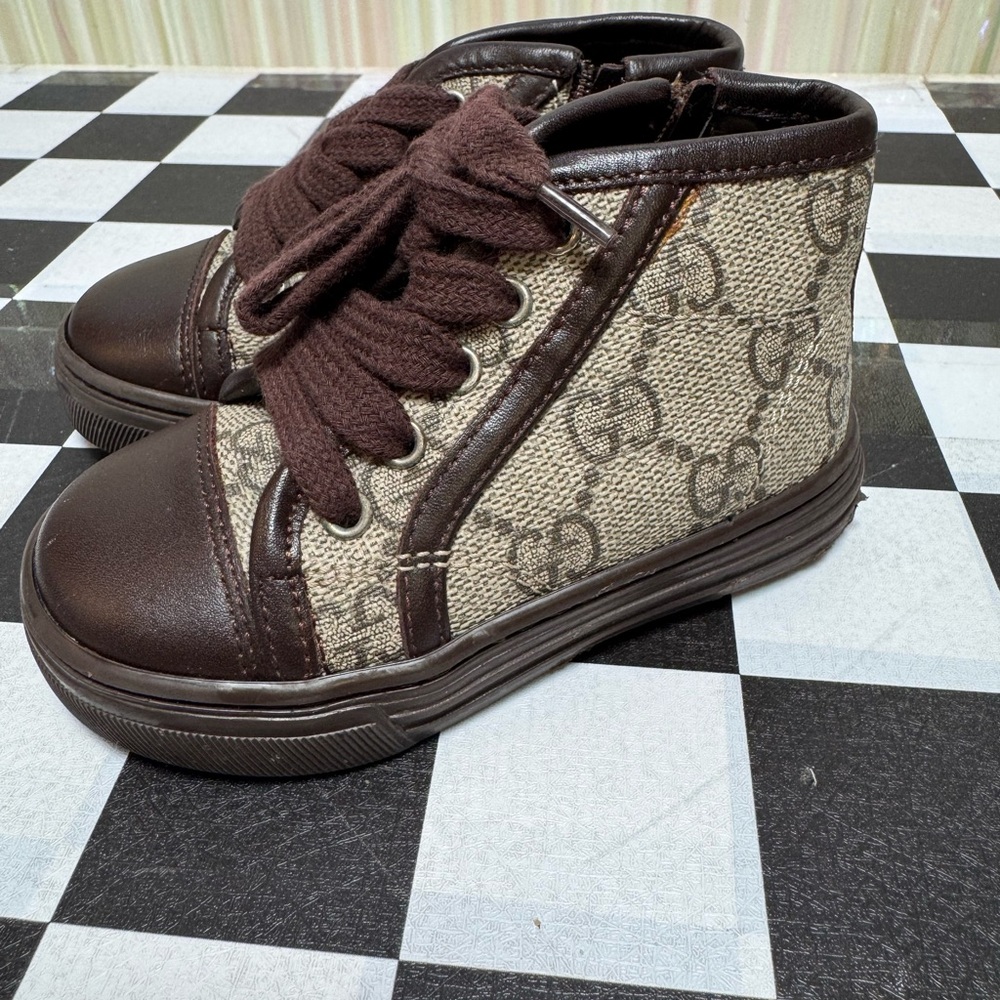 Kids High-Top Gucci Sneakers in Brown and Beige toddler 20 4.5 / 5
